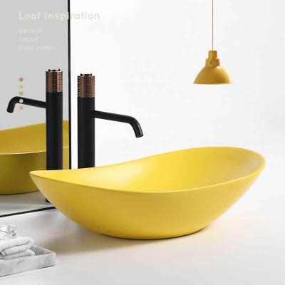 Nordic matte yellow ceramic countertop basin, home personalized washbasin, hotel bathroom, balcony, wash basin