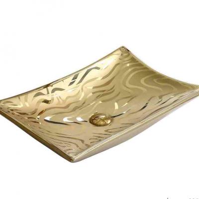 Luxury Golden Color Artistic Fancy Wash Basin Silver Hotel Ceramic Rectangular Bathroom Vessel Sink